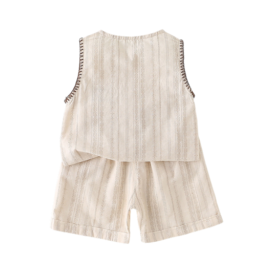 Cream Stripe Vest and Shorts Baby Set