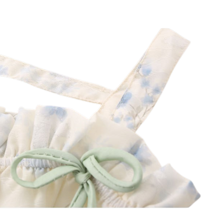 Cream Blue-Floral Bow Baby Dress