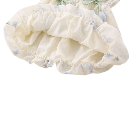 Cream Blue-Floral Bow Baby Dress