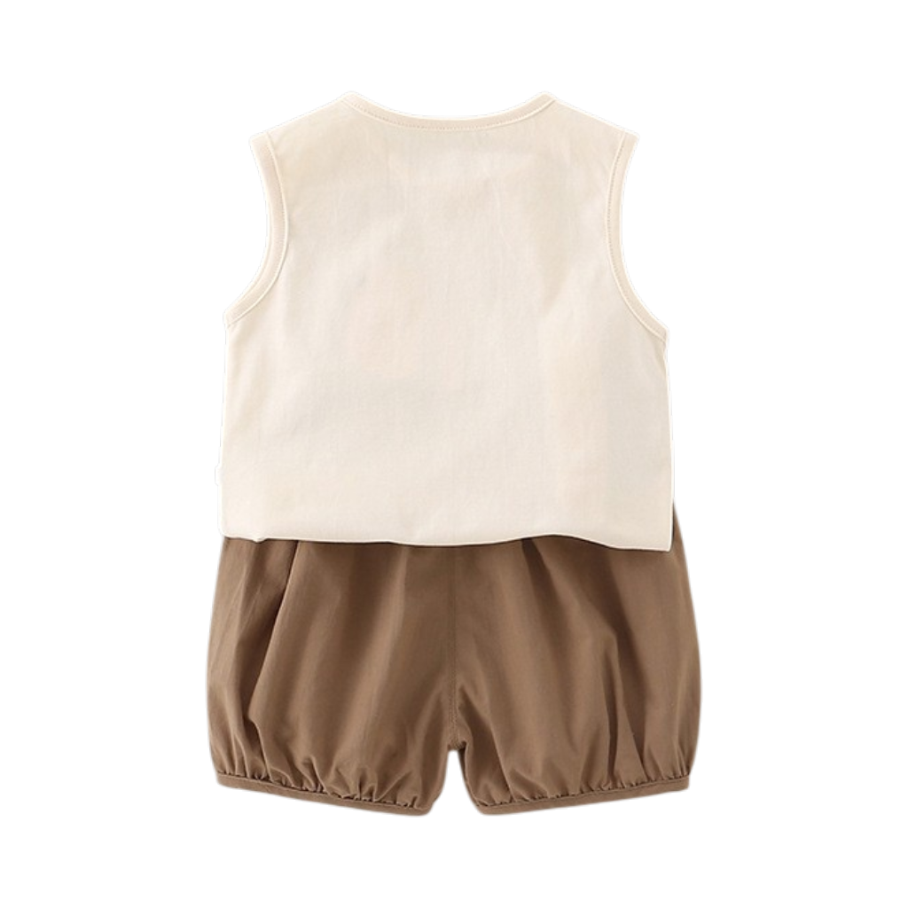 Brown Elephant Tank Top and Shorts Baby Set