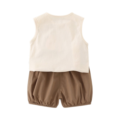 Brown Elephant Tank Top and Shorts Baby Set