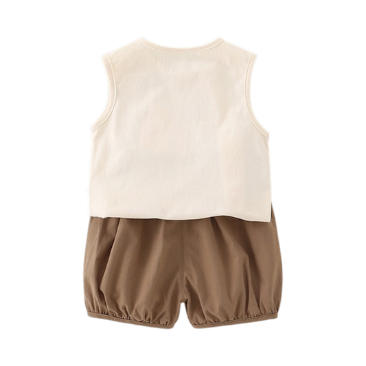 Brown Elephant Tank Top and Shorts Baby Set