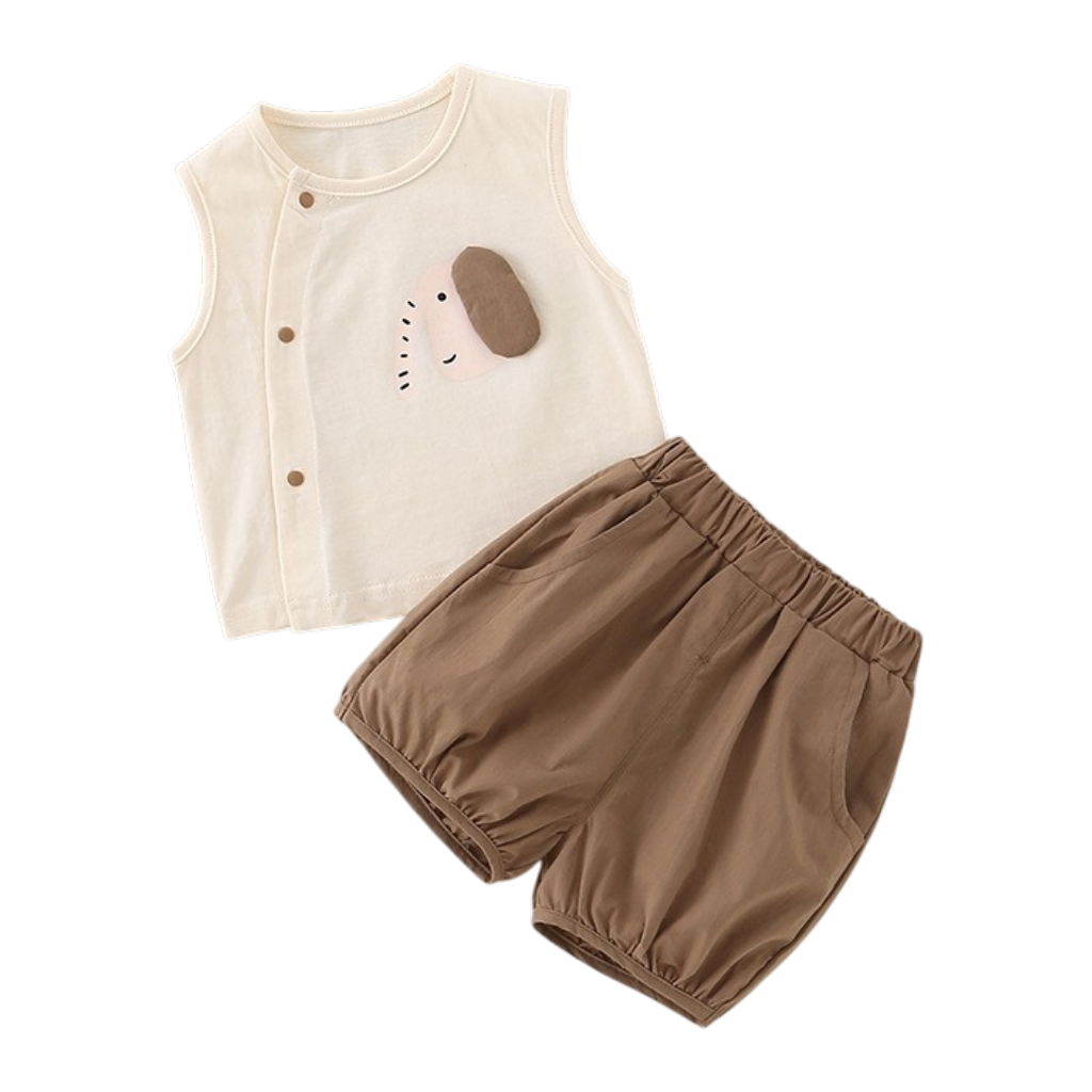 Brown Elephant Tank Top and Shorts Baby Set