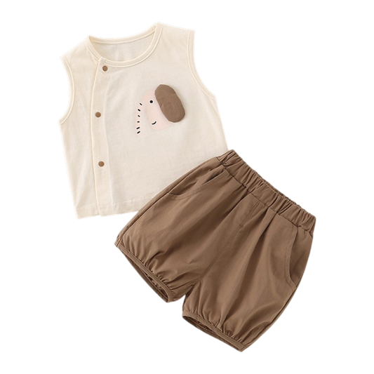 Brown Elephant Tank Top and Shorts Baby Set
