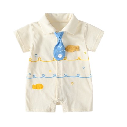 Cream Little-Fish Tie Short-Sleeve Baby Outfit