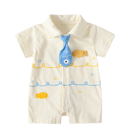 Cream Little-Fish Tie Short-Sleeve Baby Outfit