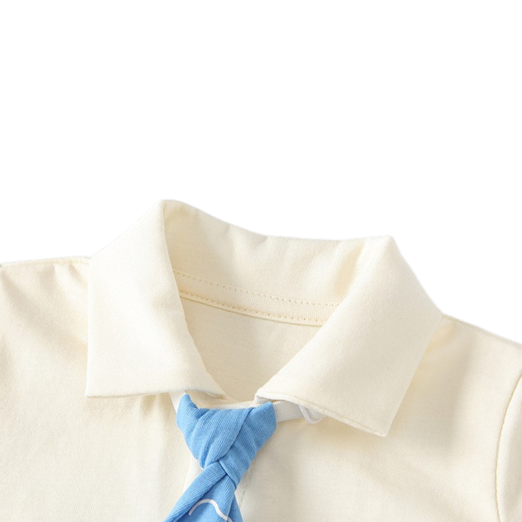 Cream Little-Fish Tie Short-Sleeve Baby Outfit