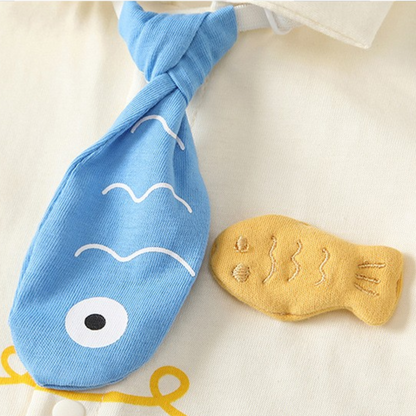 Cream Little-Fish Tie Short-Sleeve Baby Outfit