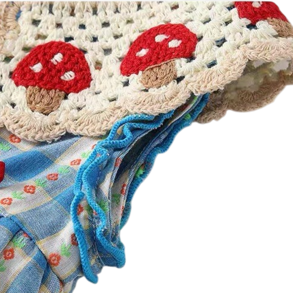 Blue Gingham Mushroom-Collar Baby Bodysuit Dress