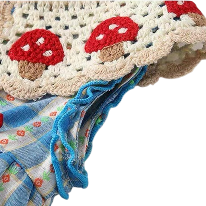 Blue Gingham Mushroom-Collar Baby Bodysuit Dress