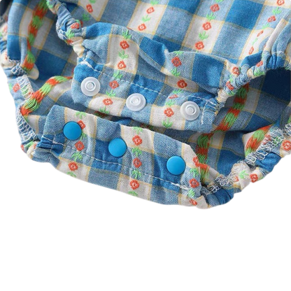 Blue Gingham Mushroom-Collar Baby Bodysuit Dress