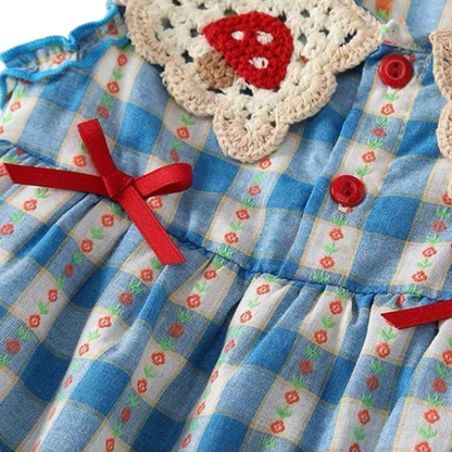 Blue Gingham Mushroom-Collar Baby Bodysuit Dress