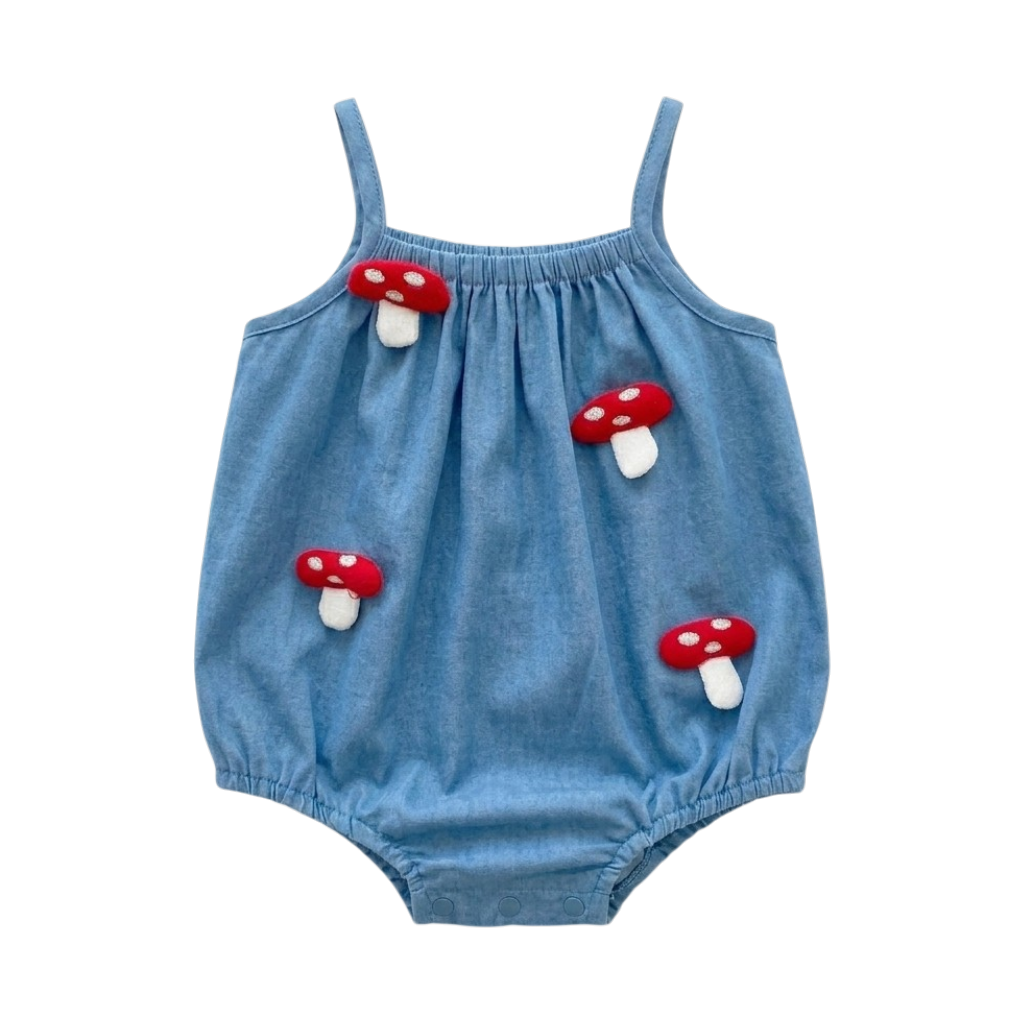 Blue Mushroom Sleeveless Baby Outfit
