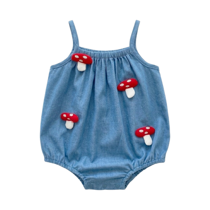 Blue Mushroom Sleeveless Baby Outfit