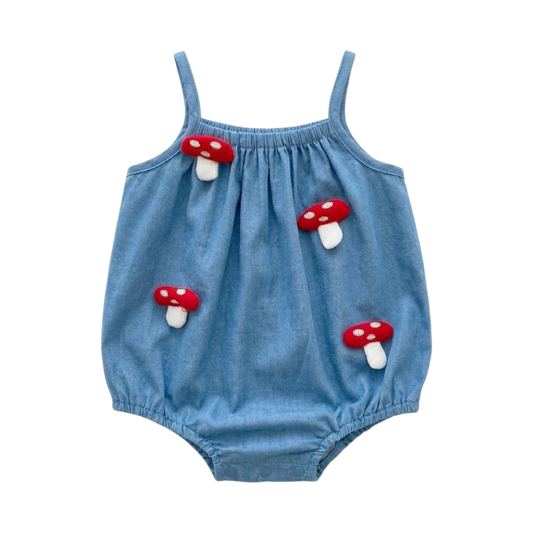 Blue Mushroom Sleeveless Baby Outfit