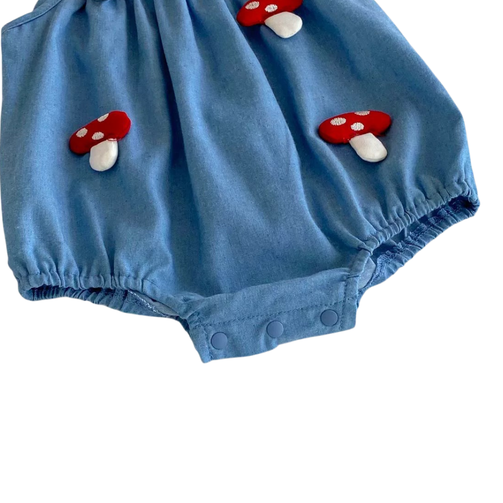 Blue Mushroom Sleeveless Baby Outfit