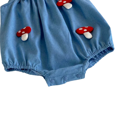 Blue Mushroom Sleeveless Baby Outfit