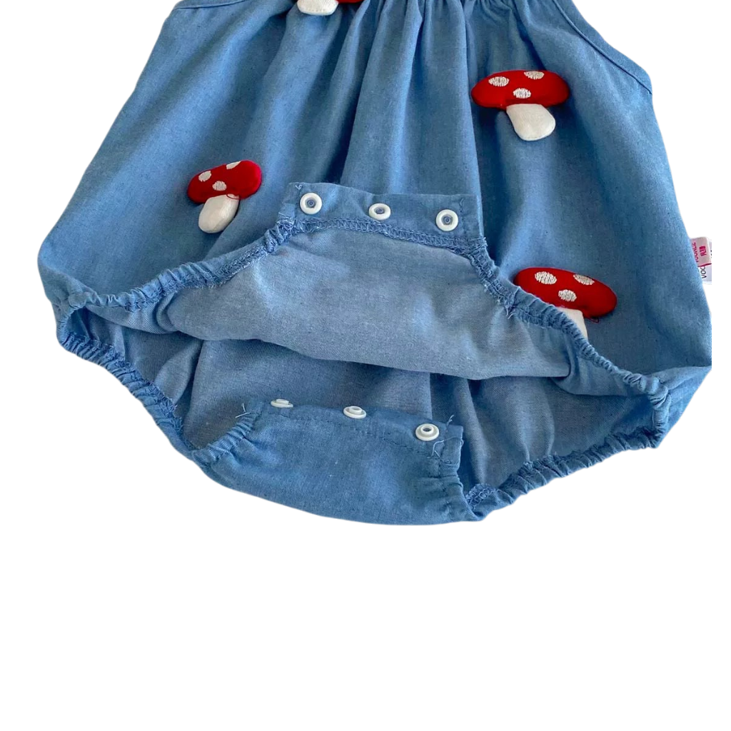 Blue Mushroom Sleeveless Baby Outfit