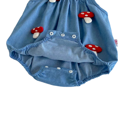 Blue Mushroom Sleeveless Baby Outfit