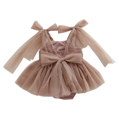 Dusty Pink Tulle Bow Baby Bodysuit Dress
