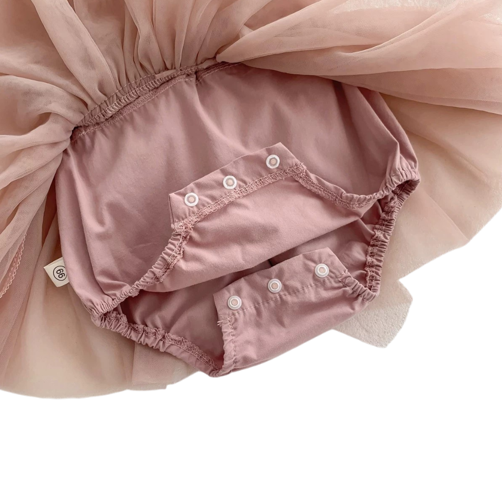Dusty Pink Tulle Bow Baby Bodysuit Dress