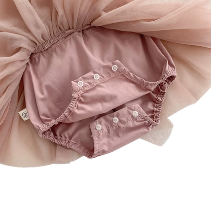 Dusty Pink Tulle Bow Baby Bodysuit Dress
