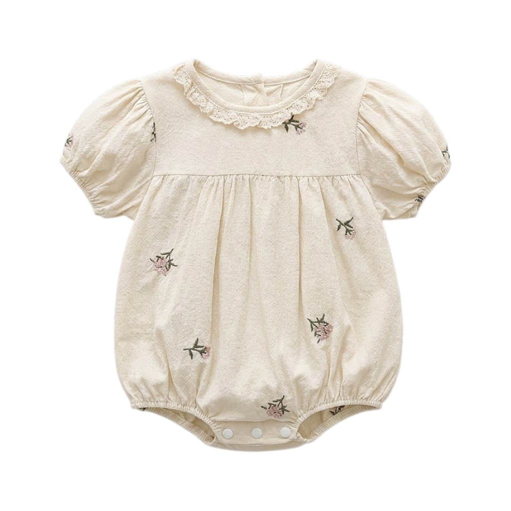 Apricot Floral Embroidered Lace Baby Outfit