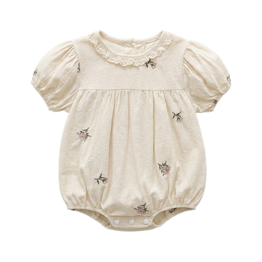 Apricot Floral Embroidered Lace Baby Outfit