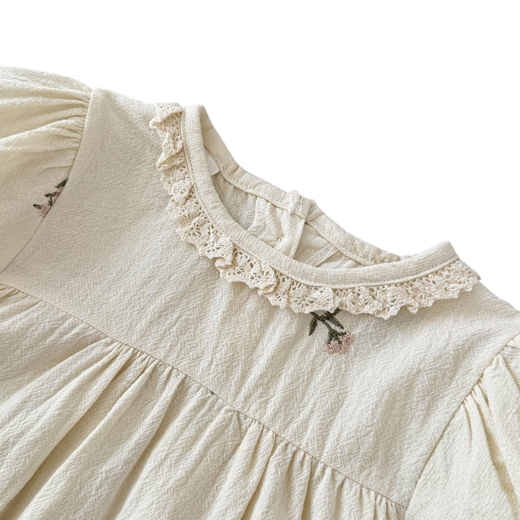 Apricot Floral Embroidered Lace Baby Outfit