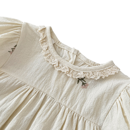 Apricot Floral Embroidered Lace Baby Outfit