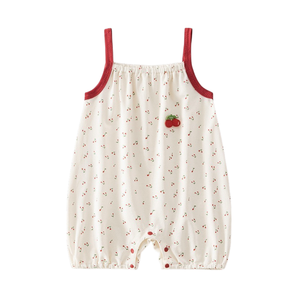 White Cherry Sleeveless Baby Romper