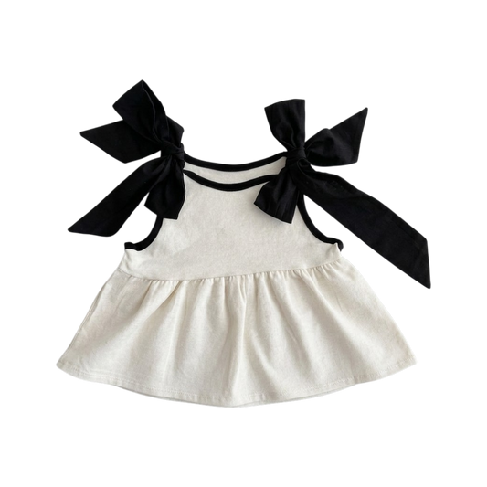 Cream and Black Bow Shoulder Baby Dress