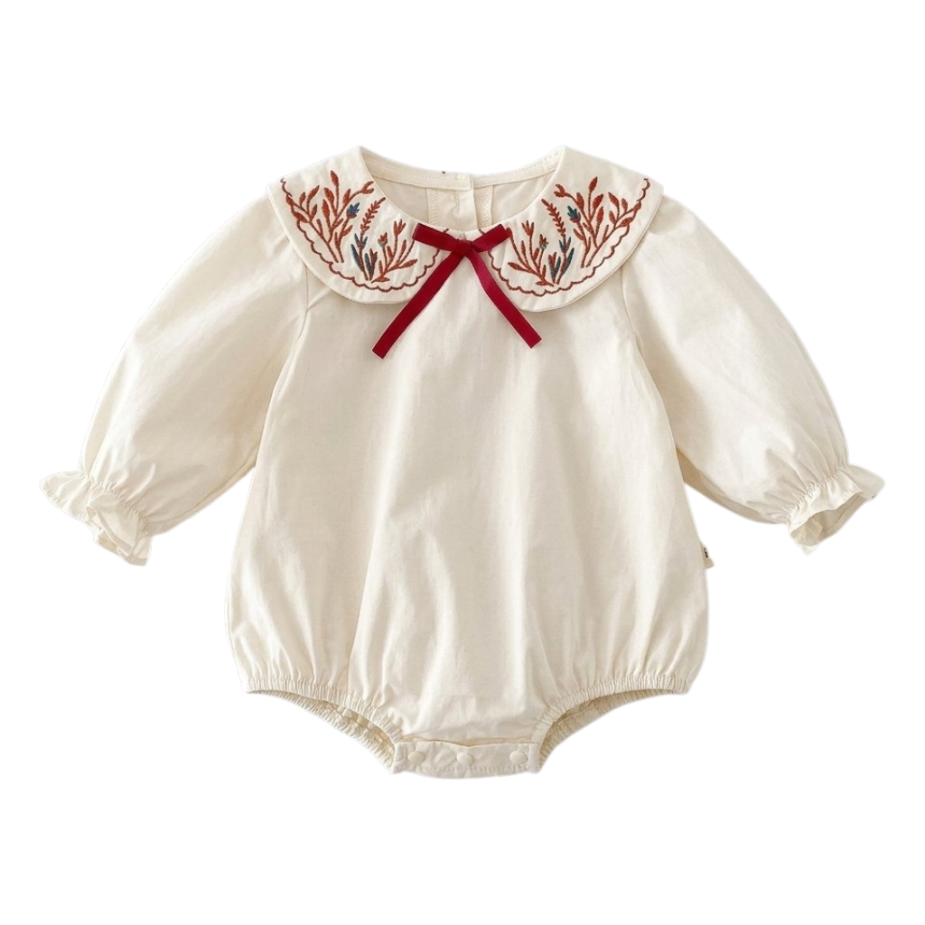 Cream Red-Embroidered Baby Outfit