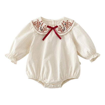 Cream Red-Embroidered Baby Outfit