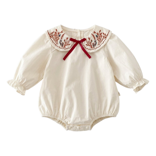 Cream Red-Embroidered Baby Outfit