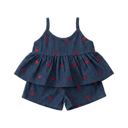 Denim Heart Camisole Baby Outfit Set