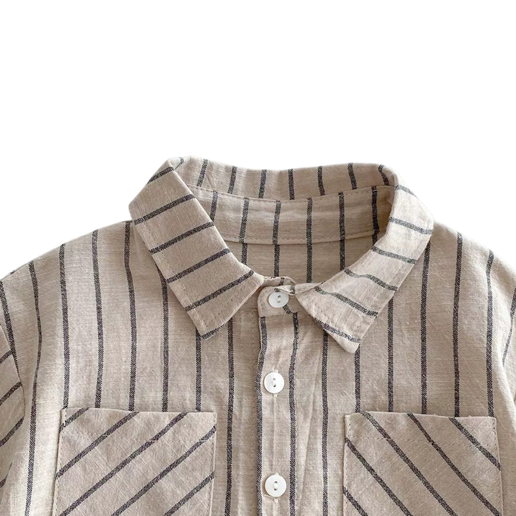 Beige Stripe Shirt and Shorts Baby Set