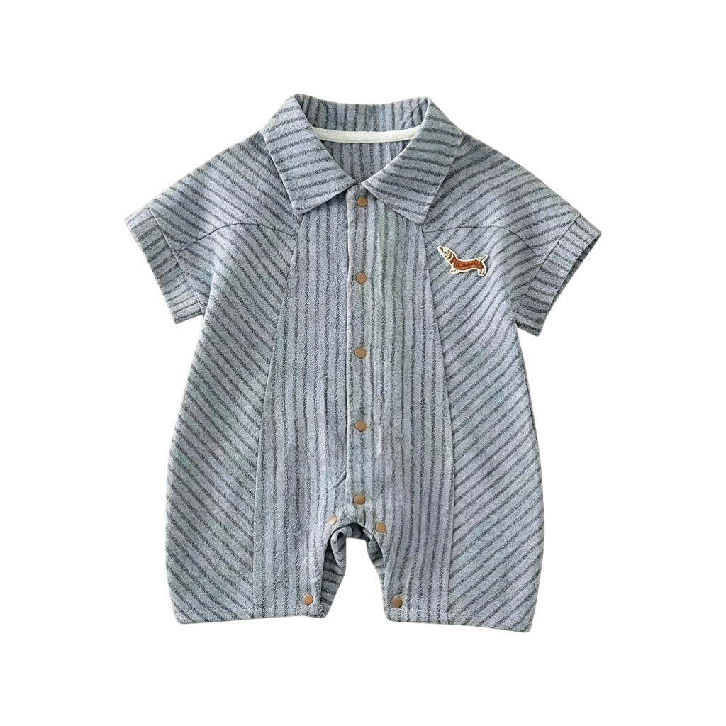 Striped Dachshund Short Sleeve Baby Romper