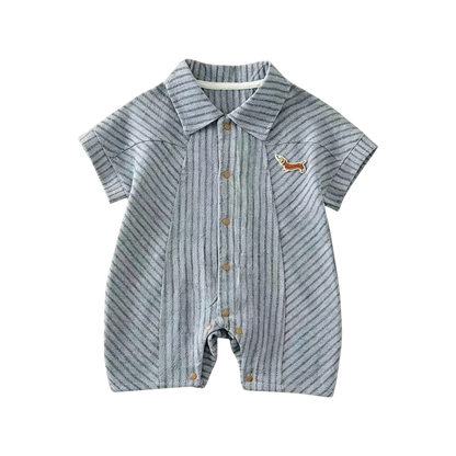 Striped Dachshund Short Sleeve Baby Romper