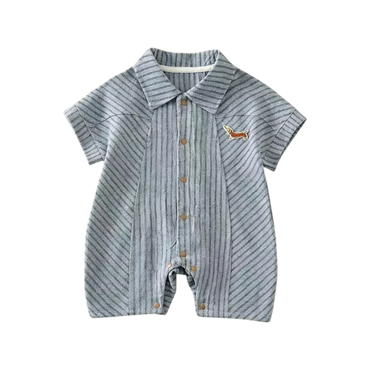 Striped Dachshund Short Sleeve Baby Romper