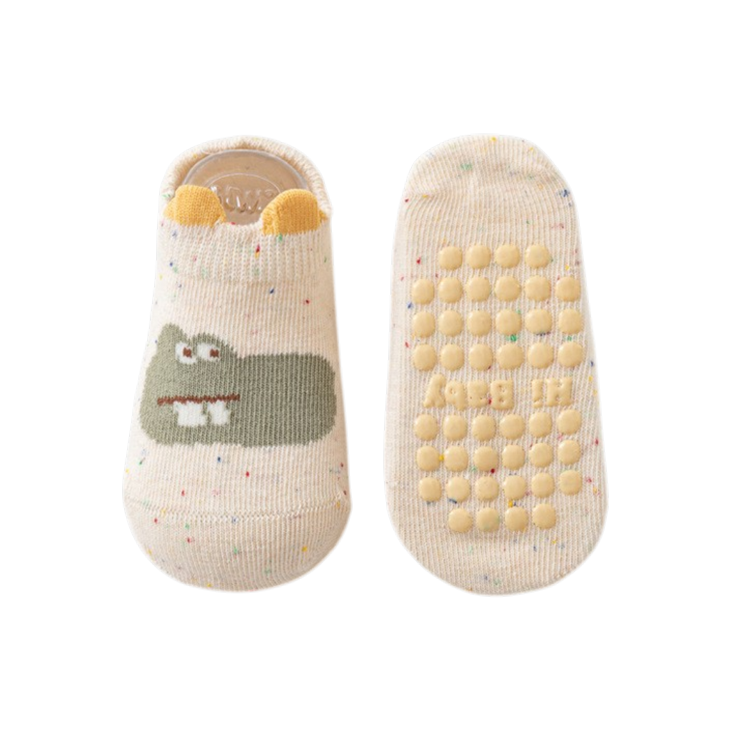 White Dinosaur Non-Slip Baby Socks