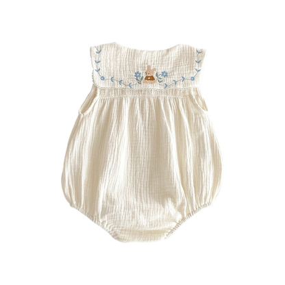 Cream Blue-Floral Collar Sleeveless Baby Outfit
