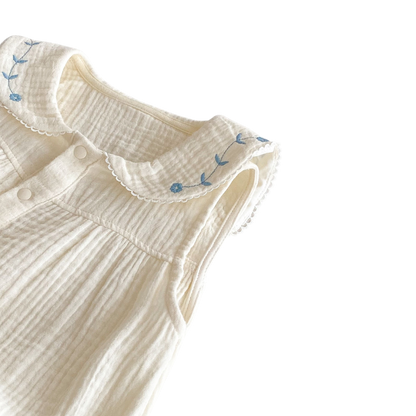 Cream Blue-Floral Collar Sleeveless Baby Outfit