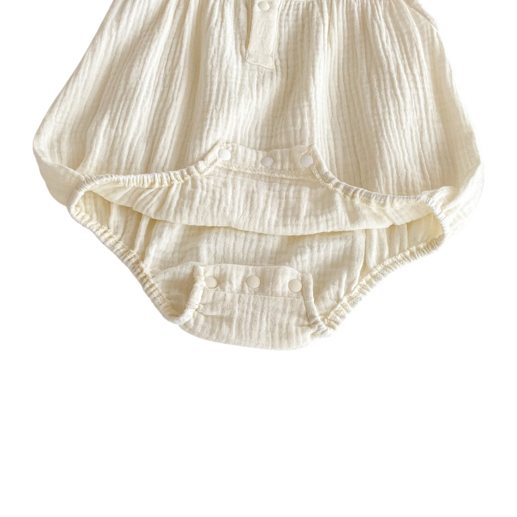 Cream Blue-Floral Collar Sleeveless Baby Outfit