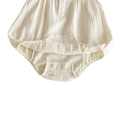 Cream Blue-Floral Collar Sleeveless Baby Outfit
