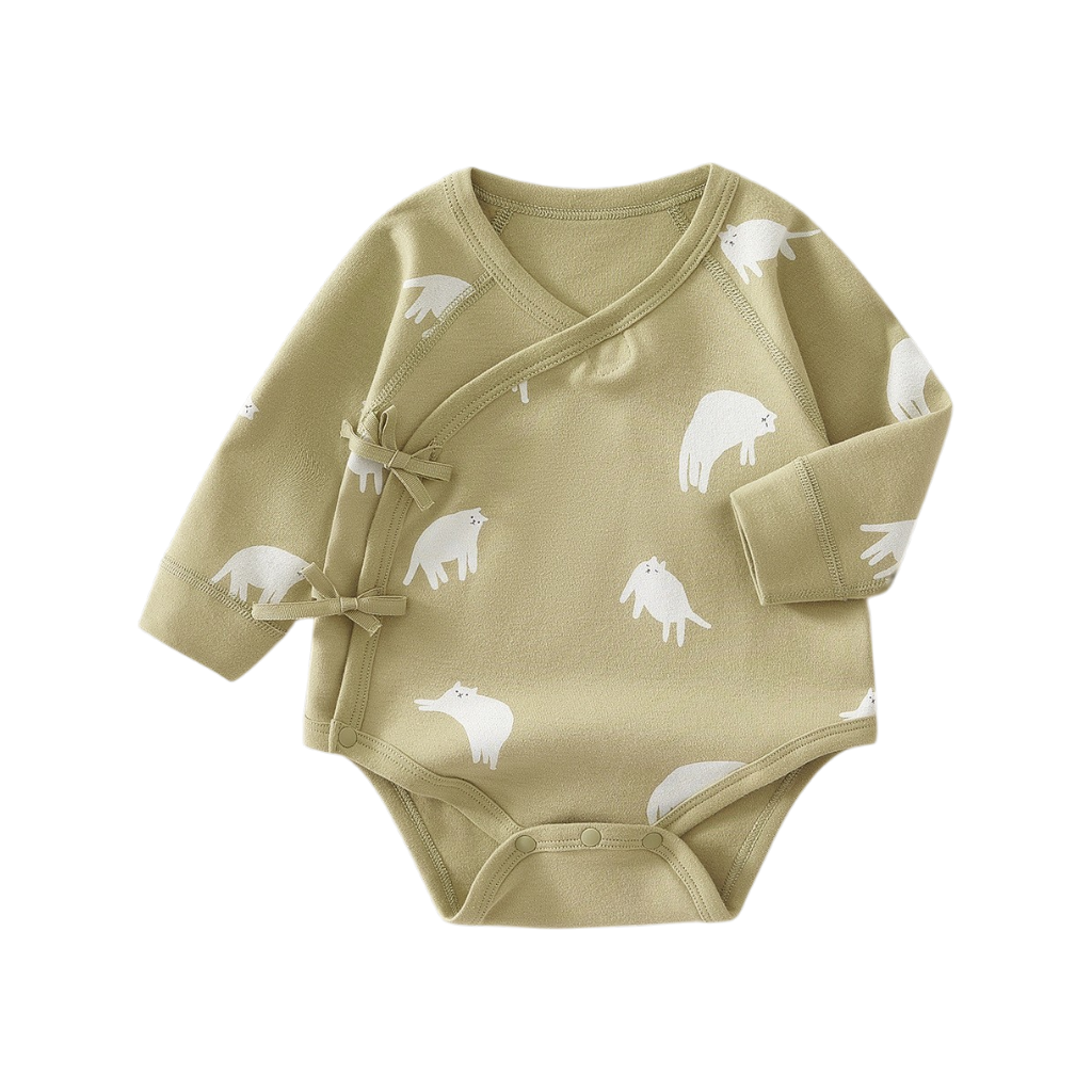 Sage Cat Wrap Long-Sleeve Baby Bodysuit