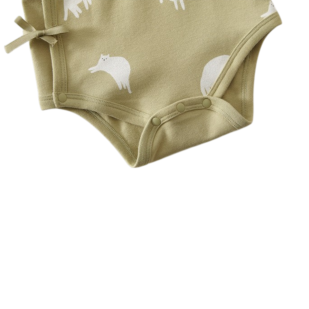 Sage Cat Wrap Long-Sleeve Baby Bodysuit