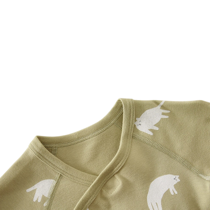 Sage Cat Wrap Long-Sleeve Baby Bodysuit