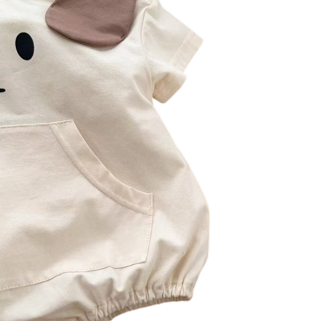 Cream Puppy-Ear Short-Sleeve Baby Outfit