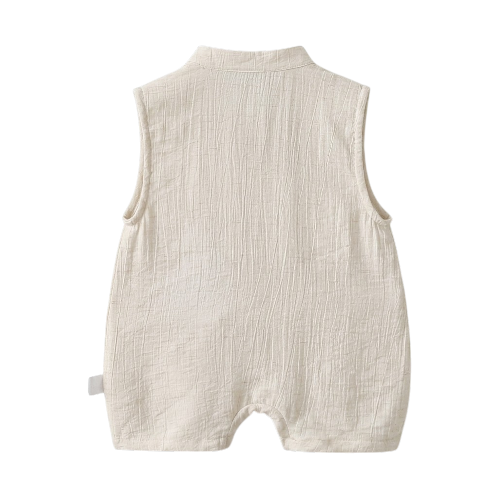 Cream Puppy Cotton Gauze Sleeveless Baby Romper